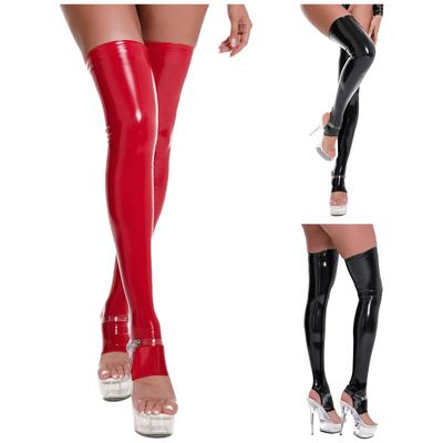 1 Pair Faux Leather Thigh High Socks for Women M-3XL: Long Patent Socks with Exposed Toes, Perfect for Halloween Cosplay