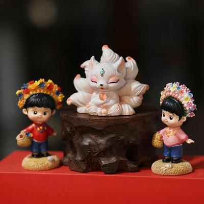 Dashboard Decorations Resin Good Luck Figurines Nine-Tailed Fox Dash Decorations Interior For Women Girls Vehicle Truck RV Home