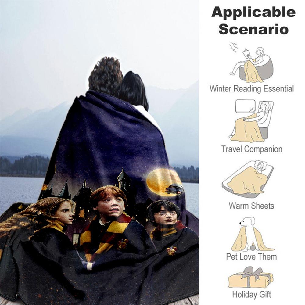 1pc Hogwarts Harry Ron Hermione Outdoor Flannel Throw Blanket All Season Soft Warmth,Home Decor 1031258