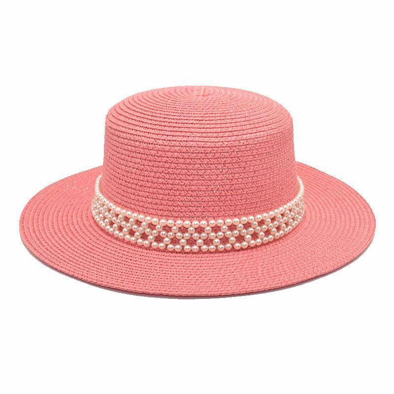 Gras Hut Sommer Neu Perle Flache Oberseite Gras Hut Damen Lässiger Sonnenschutz Hut Prinzessin Zylinder