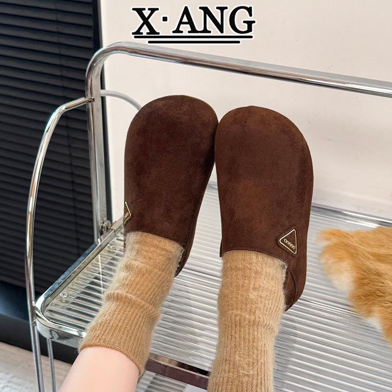 Cowhide version all-inclusive women's winter velvet thickened warm snow cotton shoes one pedal lamb wool shoes