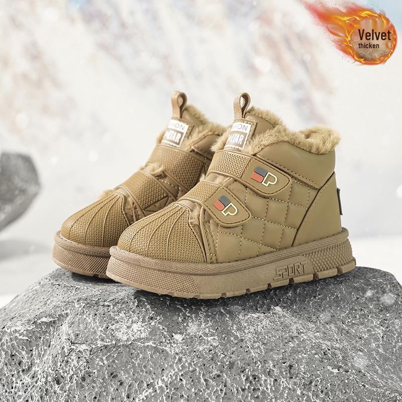 Boys' Winter Cotton Snow Boots with Velvet Lining - 2025 Martin Style for Medium & Large Kids