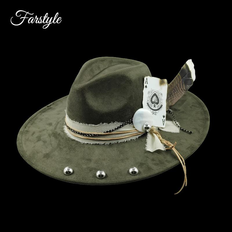 9.5 Cm Wide Brim Suede Hat for Men Women Feather Fedoras Flat Hat Jazz Hat Felt Hat Gentlemen Top Hats Fedora Sombrero Hombre