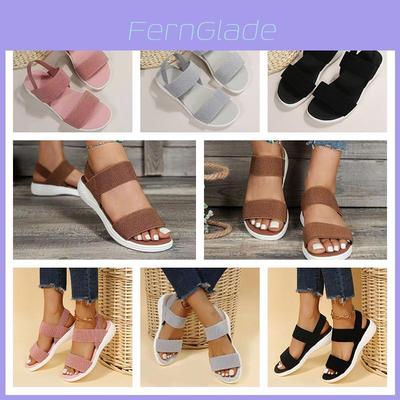 Summer Large Size Women's Shoes Casual Elastic Flat Sandals With Back Strap Fly Knitted Polyurethane Characters)