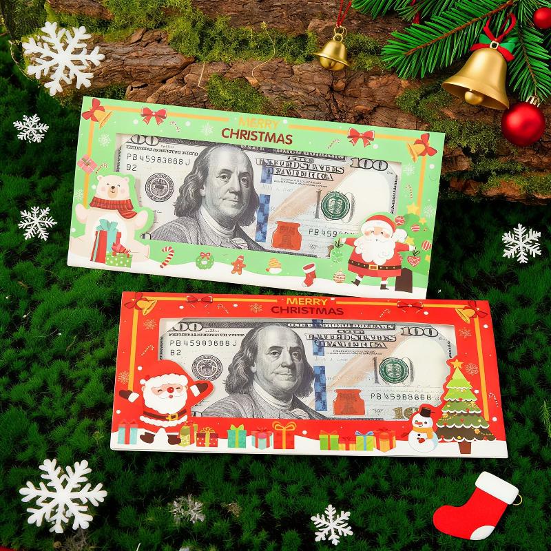 Świąteczny uchwyt na pieniądze Mikołaj - Kreskówkowy świąteczny portfel na banknoty i karty Świąteczny schowek na gotówkę z kieszonką na prezent
