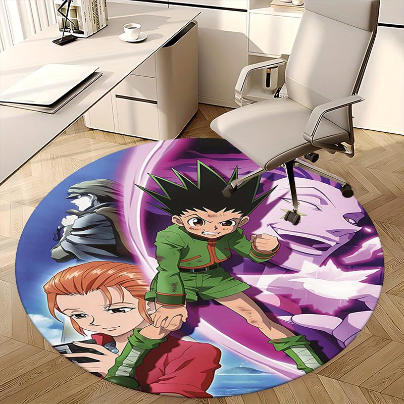 1pc Hunter X Hunter Anime Cartoon Design Round Carpet Office Chair Mat, NonSlip Rug for Home Decor, Living Room, Bedroom, Game Room