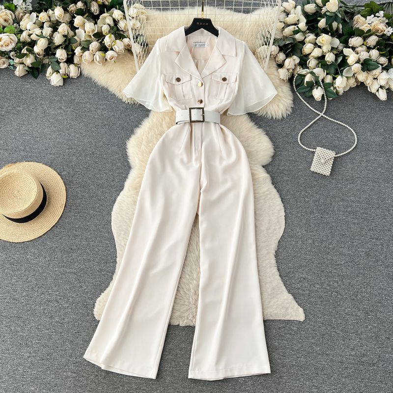 

Japanese Style Style Mesh Patchwork Suit Collar Adult Lady like Woman Jumpsuit Picture Color M