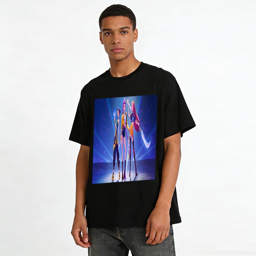 Virtual Girl Group Print T-shirt Trendy Anime Style Loose Breathable Unisex Casual Top Pure Cotton T-shirt