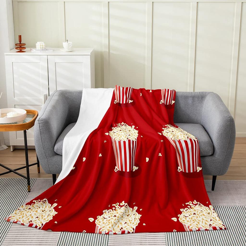 Popcorn Pattern Series Printed Blanket for Sofa Bed Travel Camping Living Room Office Conditioning Blanket for All Seasons Gifts