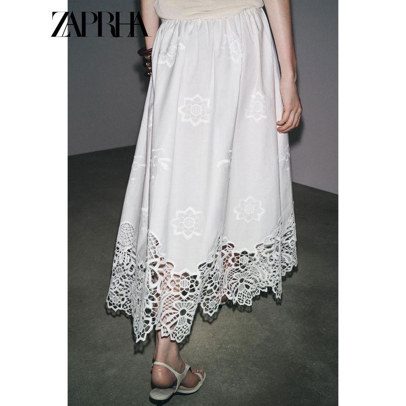 Zaprha 2025 Summer New Gentle Temperament Embroidery Hollow Midi Skirt Long Slimming 6303041