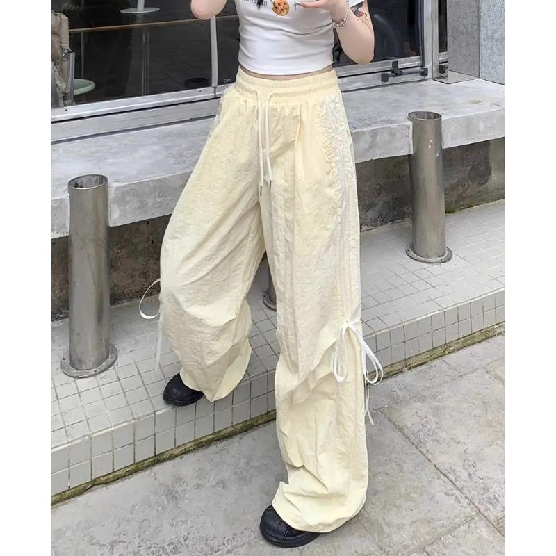 Oversized Striped Cargo Y2k Spodnie Damskie Harajuku Casual Sweet Bow Baggy Letnie Szerokie Nogawki Cienkie Spodnie Amerykański Styl Ulica