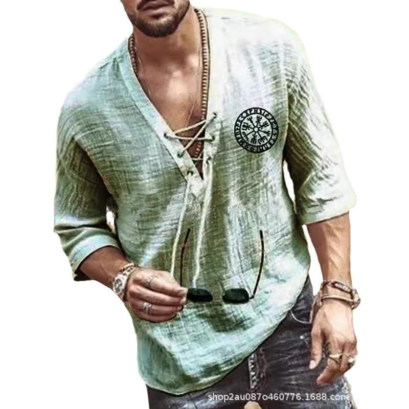 European and American new printed men's chest strap medium sleeve T-shirt shirt in stock