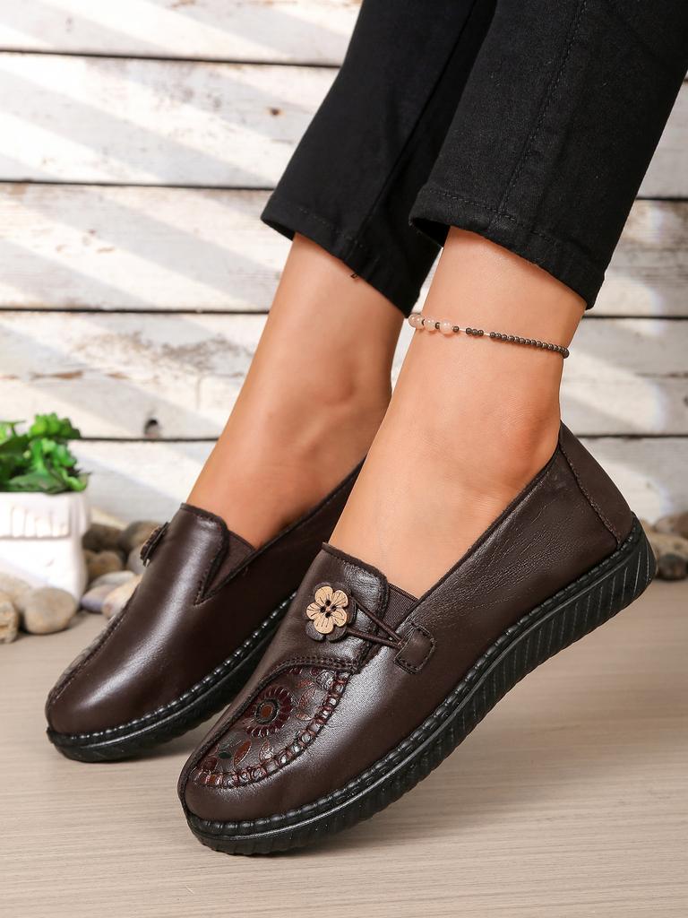 Women's leather flat shoes, spring and autumn women's loafers, classic single-product mother shoes, non-slip and comfortable