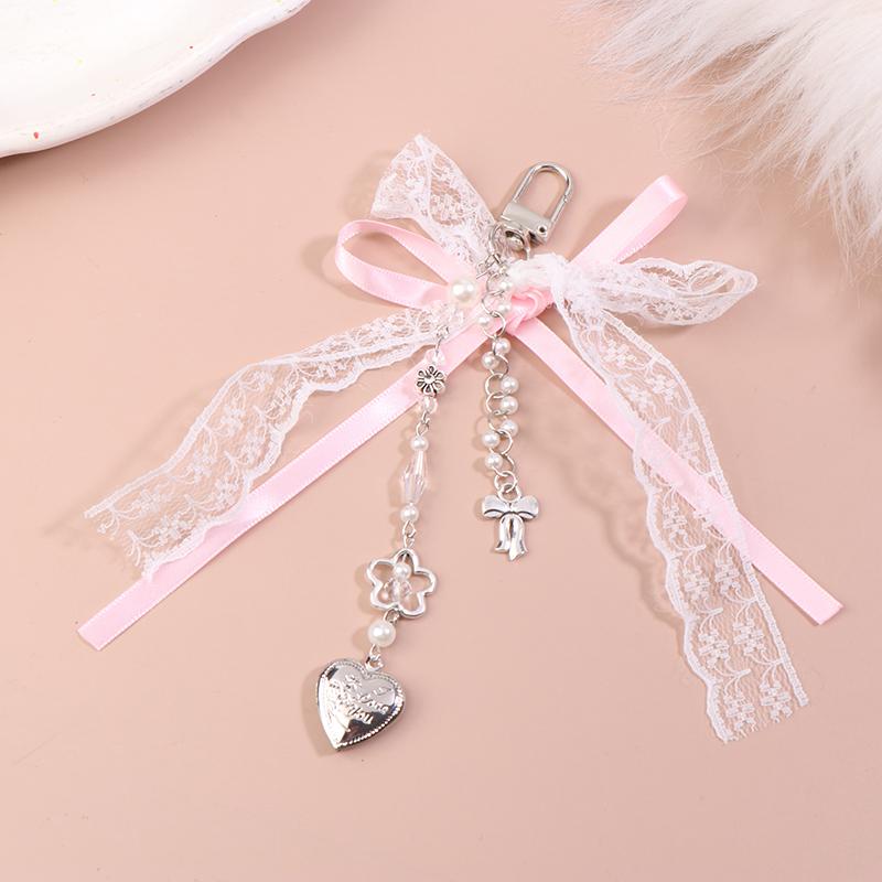 Lace Bowknot Keychain Star Love Bow Strawberry Charm Bag Pendant Keyring Jewelry Bag Decor
