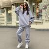 Felpe con cappuccio a maniche lunghe autunno inverno pantaloni harem giacca con cappuccio solida moda due pezzi pantaloni larghi casual in 2 pezzi 29030