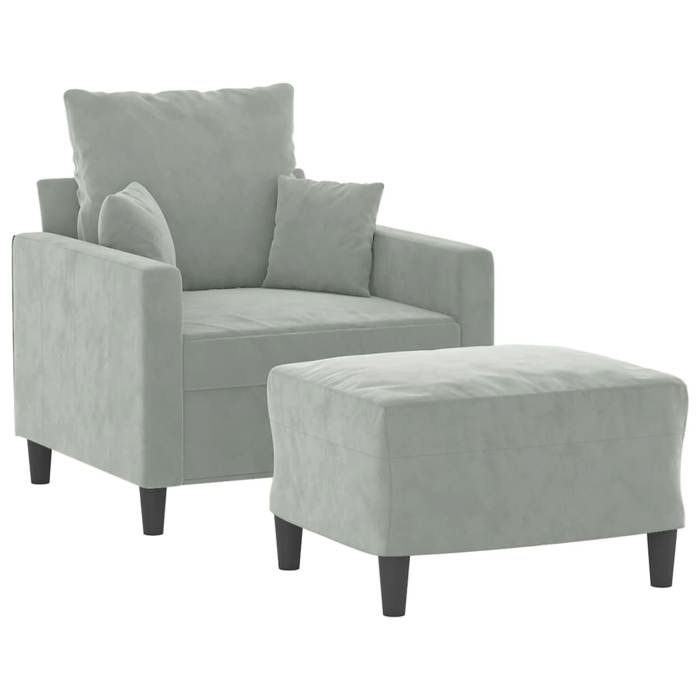VidaXL Armchair with Footrest Light Grey 60 Cm Velvet, Sofa, Armchair, TV Armchair, Single Sofa, Seat, Sofa 3201097
