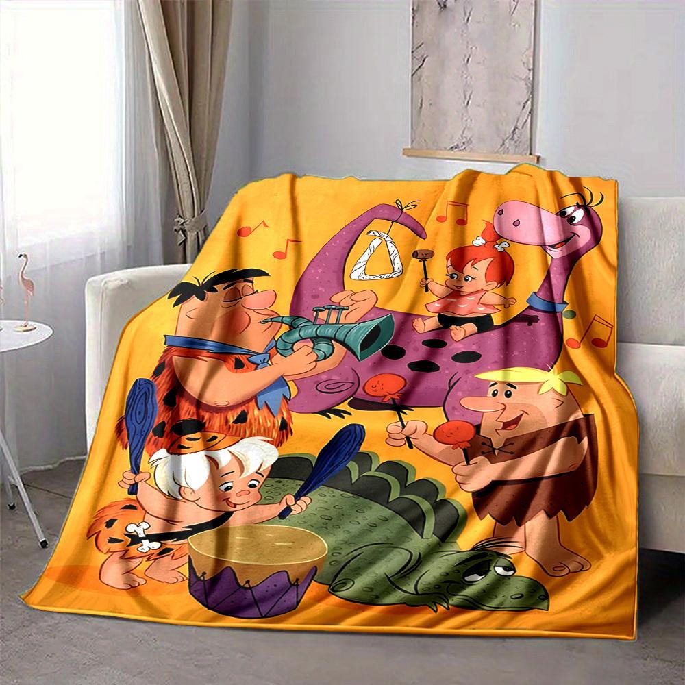 1pc Flintstones Flannel Throw Blanket HD Printed Lightweight Soft Warm All Season Blanket for Sofa, Bed, Travel, Camping Machine Washable