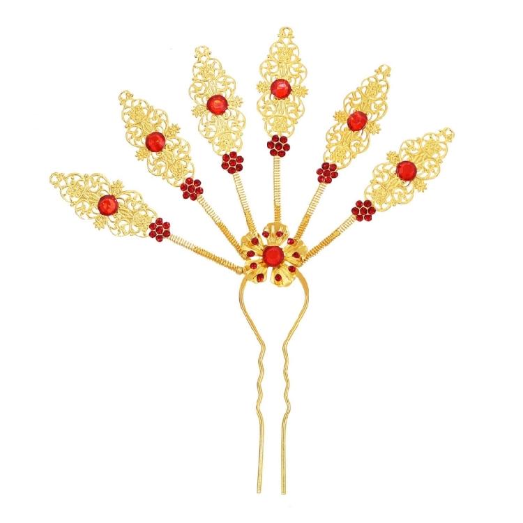 Traditional Thai Peacocks Leaf Hair Decoration Alloy Hair Accesories with Rhinestones Hairpieces for Special Occasion