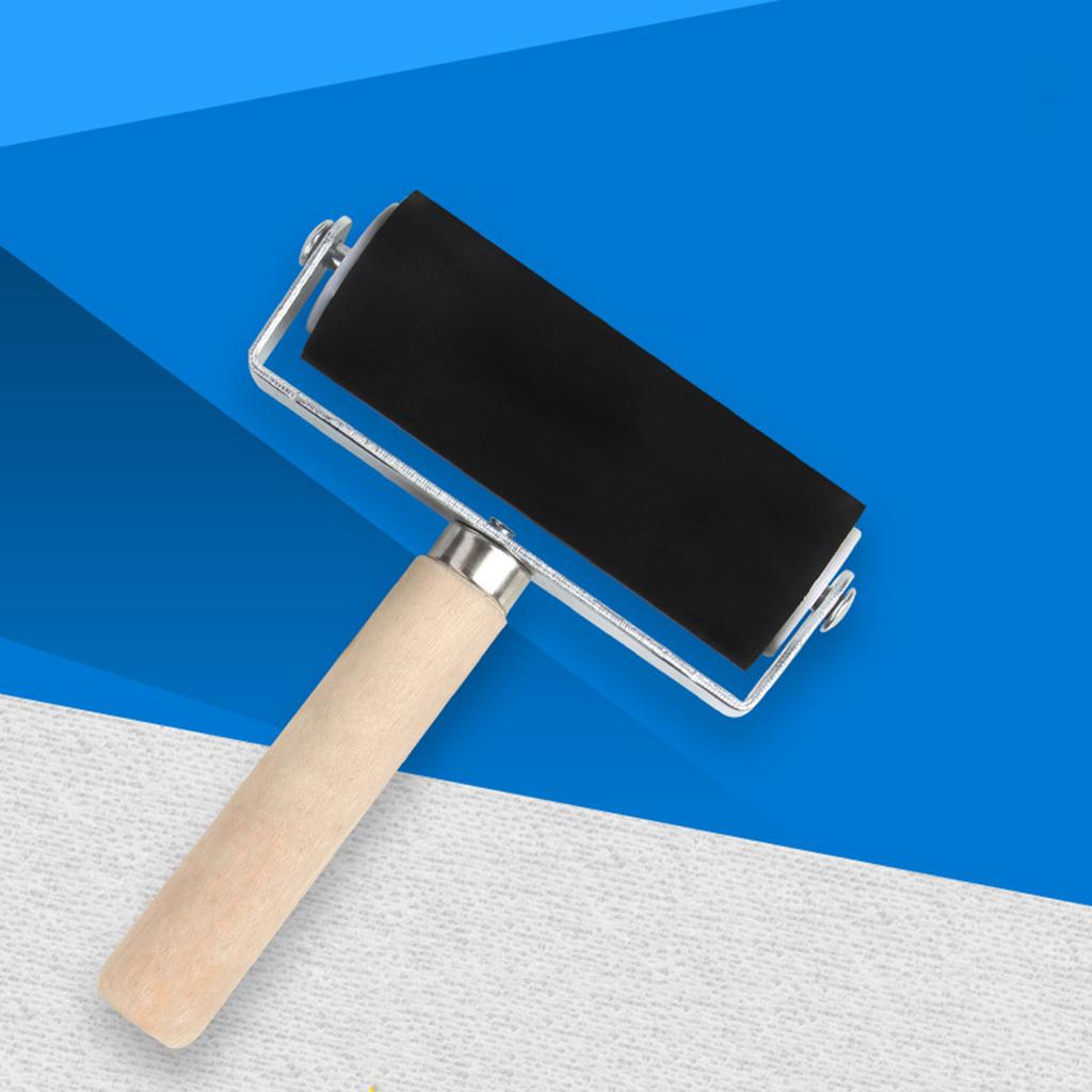 3.94inch Deluxe Rubber Roller Wood Handle Non-Slip Glue Brayer for Print Stamping Printmaking Wallpaper Arts Crafts Tool