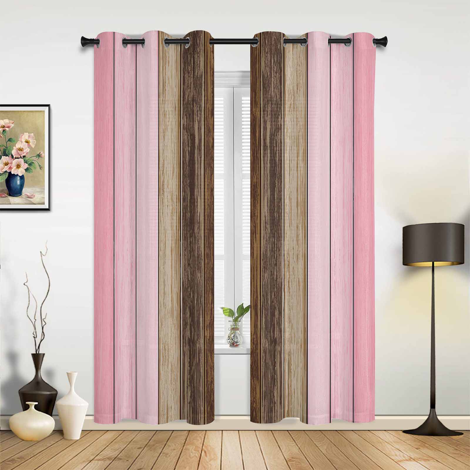 

Винтажные розовые серые постепенные шторы с рисунком под дерево для спальни, гостиной, шторы для кухни, детской комнаты, занавески для окна, современный домашний декор 135W x 60H(cm) x1