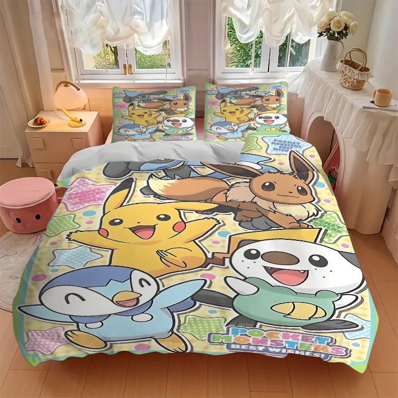 3pcs Pokemon Duvet Cover Set - Machine Washable, Includes 1 Duvet Cover and 2 Pillowcases, No Core Included, All-Season Home Decor for Dorms