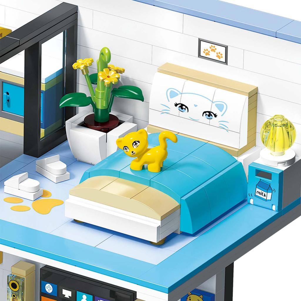Hallisun Building Blocks Set: Cat Room Model, 3D Puzzle Toy, Miniature House, Mini Size, Brick Blocks, for Adults and Children (8+), Boys and Girls, C