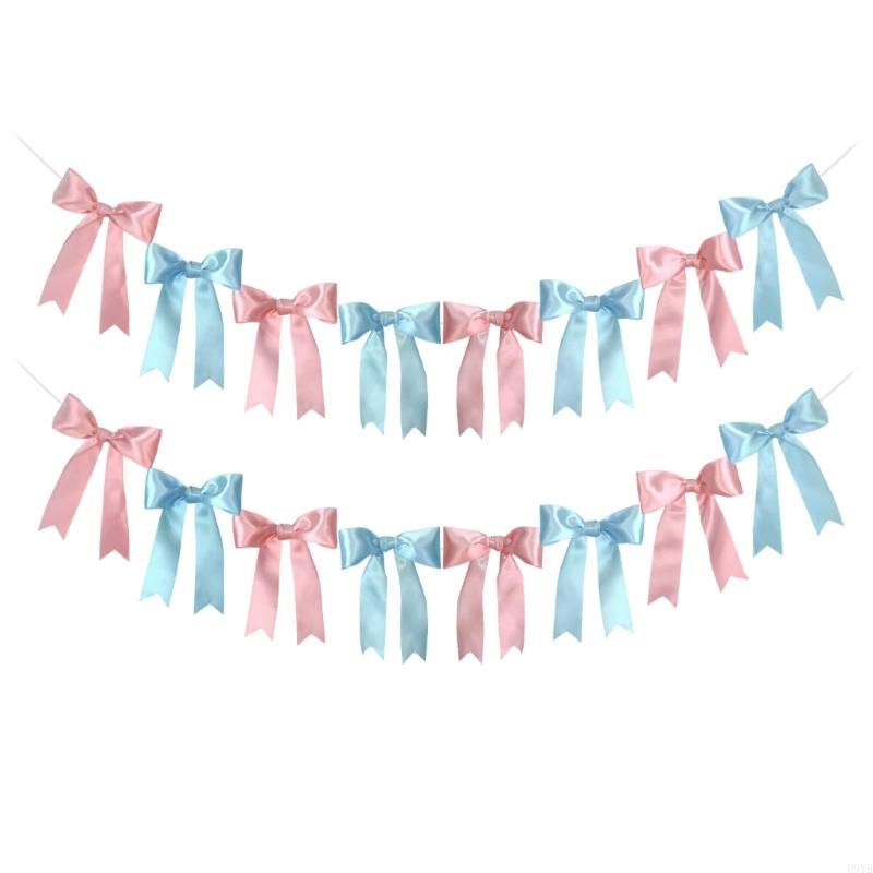 Set of 2 Pre Strung Cloth Bowknot Banners Party Garlands for Staircase Doorway and Party Background Decoration