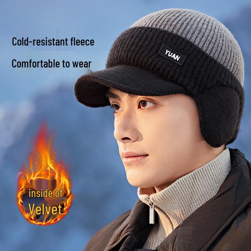 Men's Warm Wool Hat with Ear Protection for Seniors