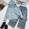 Blue Hooded Knit Cardigan: Stylish Autumn/Winter Sweater Coat for Girls with Double Zipper
