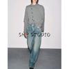 Autumn New Women Clothes Short Bottoming Shirt Cardigan Round Neck Long Sleeve Plain Stitch Knitted Outerwear 6771104