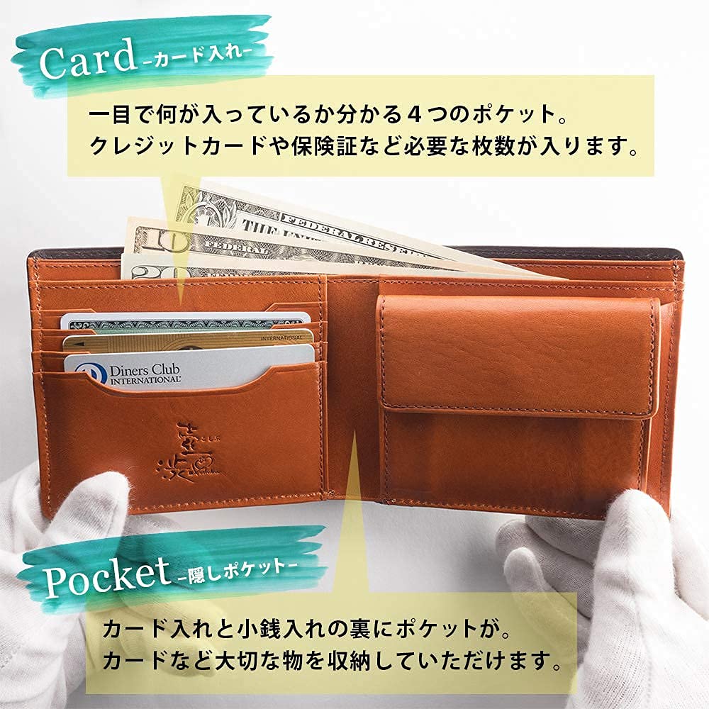 Men's Koshibu Bifold Wallet with Coin Purse, Italian Leather, Made In Japan, Persimmon Tannin-Dyed Canvas Leather, Perfect for Japanese Clothing,