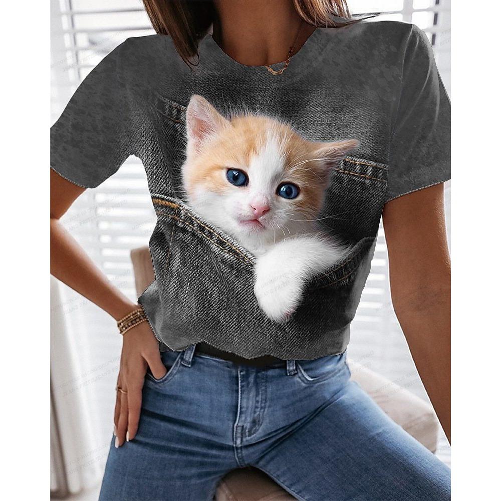Cute Anime Cat 3d Print Women's T-shirts Funny Animal T Shirt Girls Streetwear Y2k Clothing Fashion Tops Woman