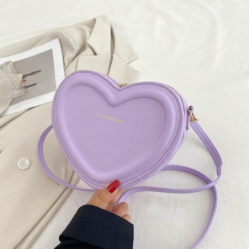 Solid Color Pu Leather Shoulder Bags Heart Shape Crossbody Bags For Women Fashion Compact Handbags And Purse Premium
