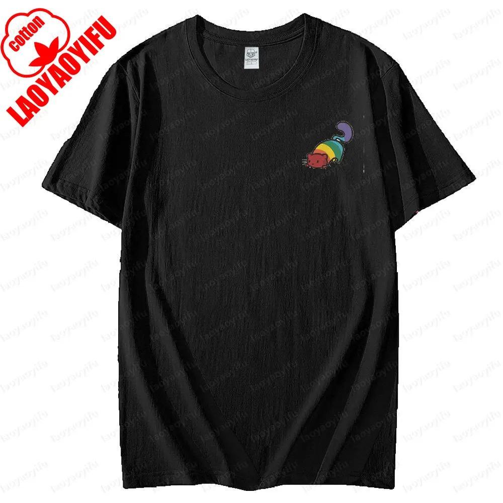 Cute Rainbow Cat LGBT Tee Tops Pride Month Homosexuality Unisex T Shirt Men Women Universal Fashion Casual Crewneck Tshirt
