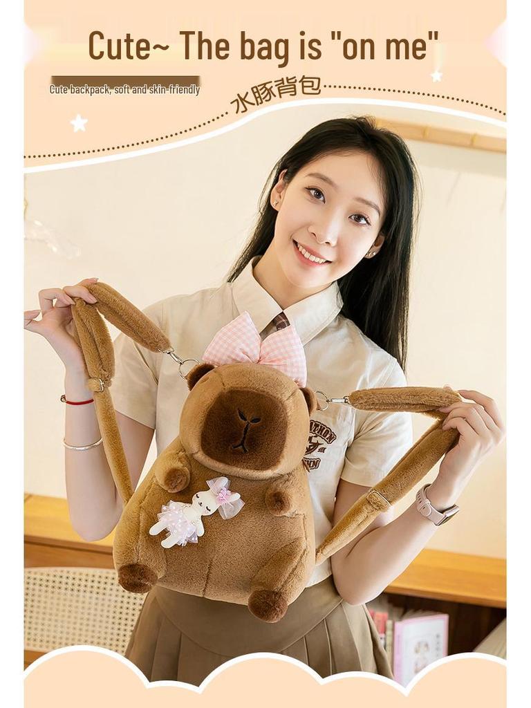 Trendy Capybara Plush Backpack for Girls: Stylish Student & Shopping Bag