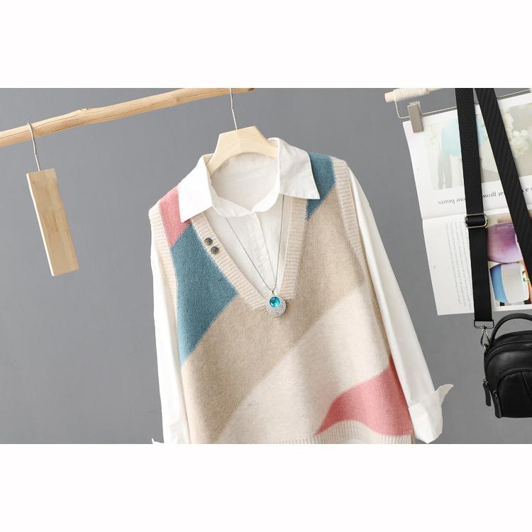 Spring Autumn Knitted Vest Tank Loose Sweater Coat Knitted Shirt Women's Wear