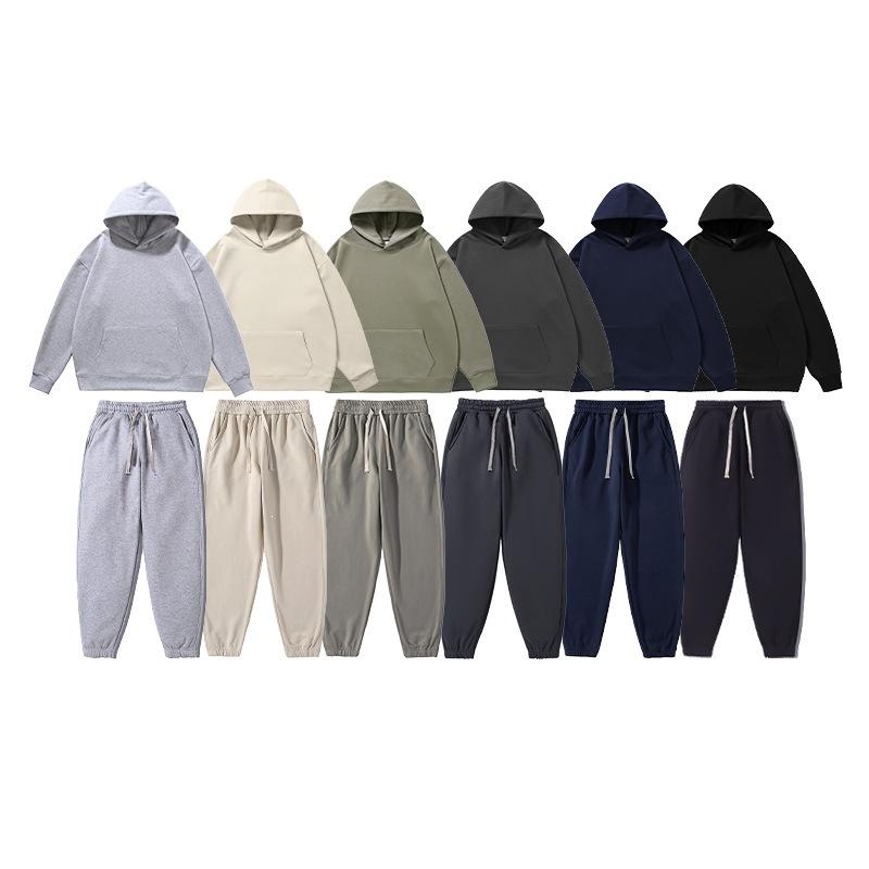 New Men's Clothing Autumn Casual Basic Hooded Solid Color Sweater Sweatpants American Trendy Brand Sports Suit Men