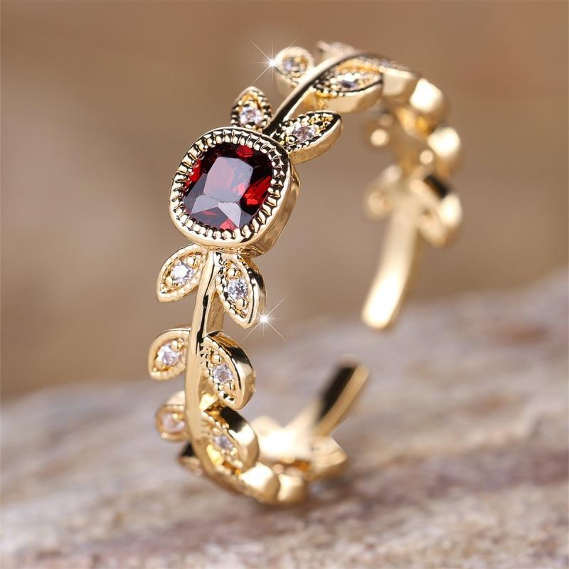 Wish square leaf open ring simple personality niche light luxury elegant ring ring Adjustable opening