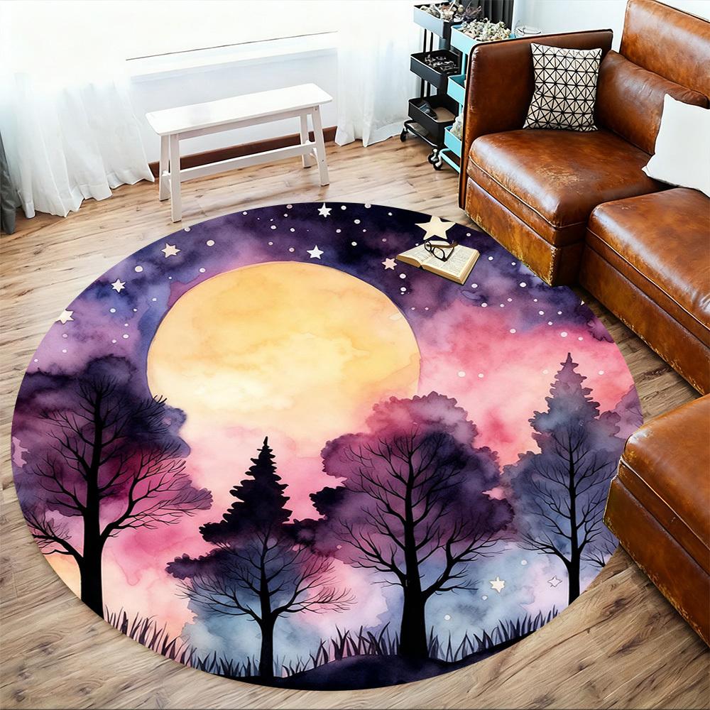 1pc Moonlit Forest Round Chair mat office Area Rug - Non-Slip, Floor Mat for Office, Bedroom, Ideal home decor gift p0105122