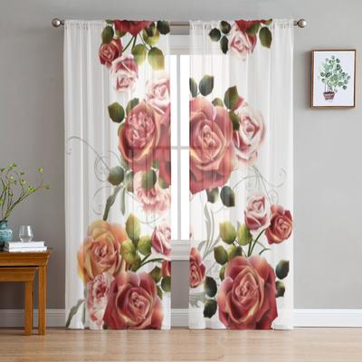 Tende Trasparenti Retrò con Fiori di Rosa per Soggiorno Trattamenti per Finestre in Tulle Trasparenti Camera da Letto Cucina Decorazione per la Casa Velo Tendaggi