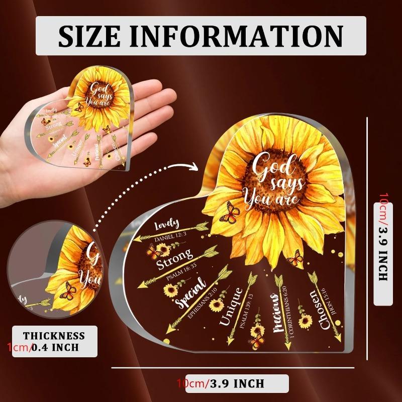 2D Flat Sunflower Christian Acrylic Religious Gifts Desktop Decoration Plaque, Home Decor Plaque Hanging Wall Art Decorative Garden Decoration for Roo