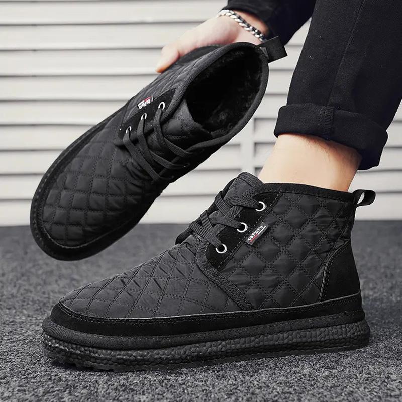 Fashion Men's Winter Plus Velvet Cotton Shoes Lace-up Cold-proof Warm Male Ankle Boots Fashion Casual and Comfortable Outdoor Snow Boots