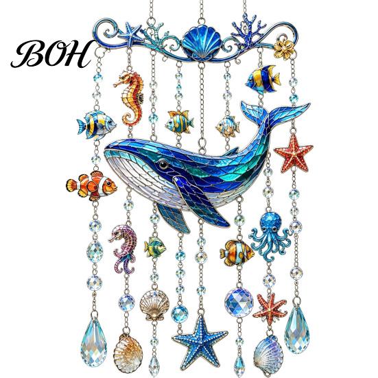 3D Crystal Bead Mobile Ocean Animal Acrylic Window Hanging, Stained Glass Style Sea Turtle Whale Dolphin Suncatcher Lightweight Hanging Decoration