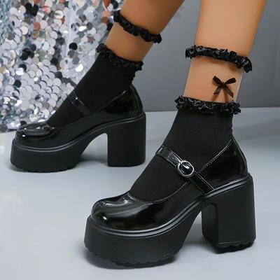 Modische weiße klobige Mary Jane Schuhe Damen Super Hohe Absätze Plateau Pumps Damen Mode Schnalle Dicker Absatz Mary Janes für Damen