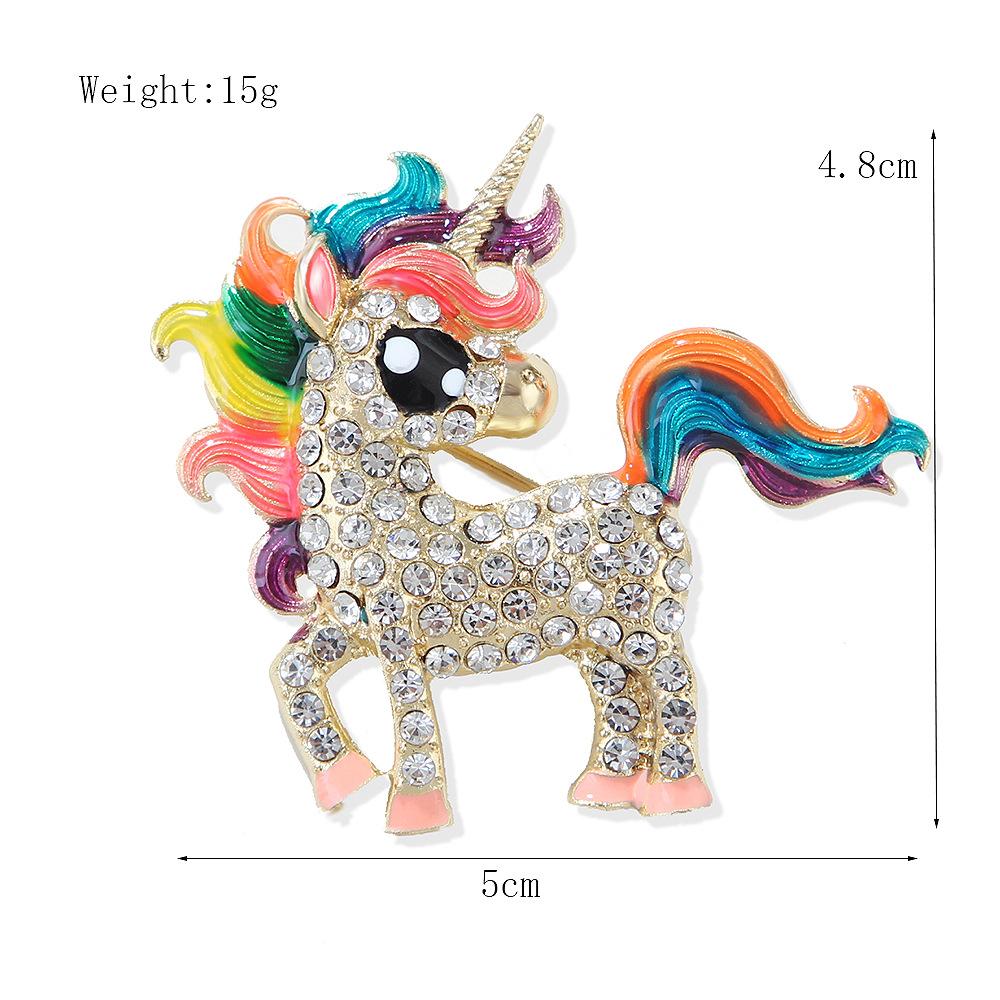 Fashion Pony Brooch Horse Inlaid Diamond Painting Oil Animal Unicorn Pin Exquisite Clothing Accessories Spot