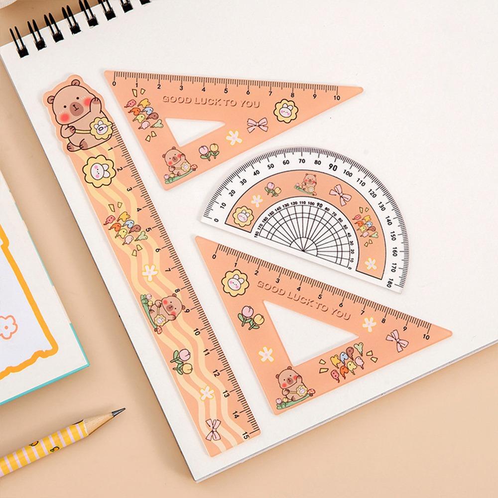 4pcs/set Office Supplies Soft Ruler Set Drawing Tools Straight Ruler Capybara Set of Rulers