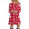 Red Christmas Party Dresses For Women 2023 Winter X-Mas Snowman Print A-Line Dress Casual Cute Long Sleeve Loose Oversize Dress