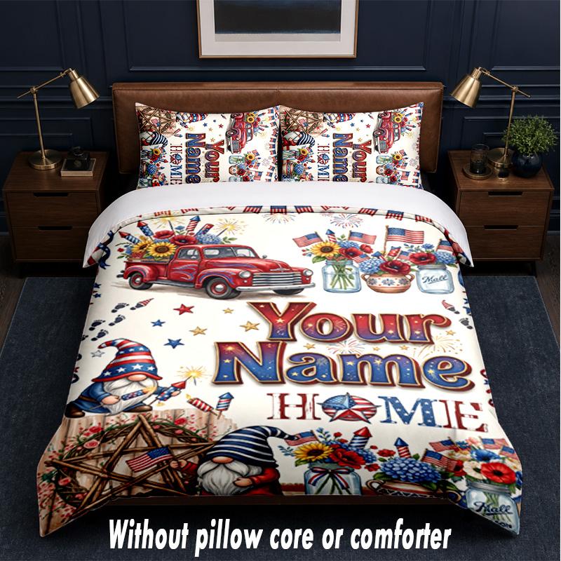 Gnome Theme Custom Text Or Name 3Pcs Bedding Set,1 Flat Sheet & 2 Pillowcases Personalized Home Bedding
