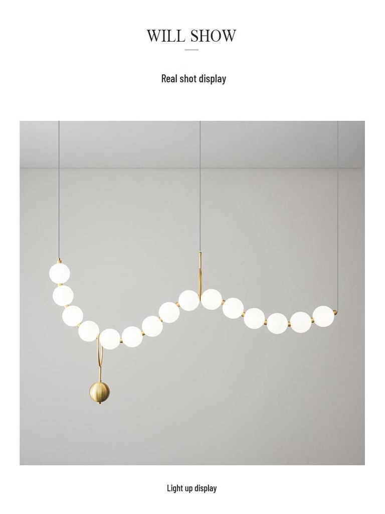 Nordic All-Copper Chandelier: French Pearl Necklace Design with Buddhist Beads and Acrylic for Dining and Living Rooms