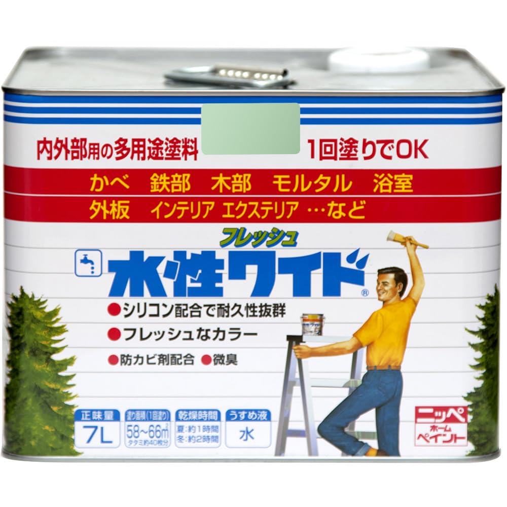 Nippe Paint Fresh Wide 7L Light Green 3 Minute Gloss Made In Japan 4976124025549 Water-Based Water-Based Indoor/Outdoor